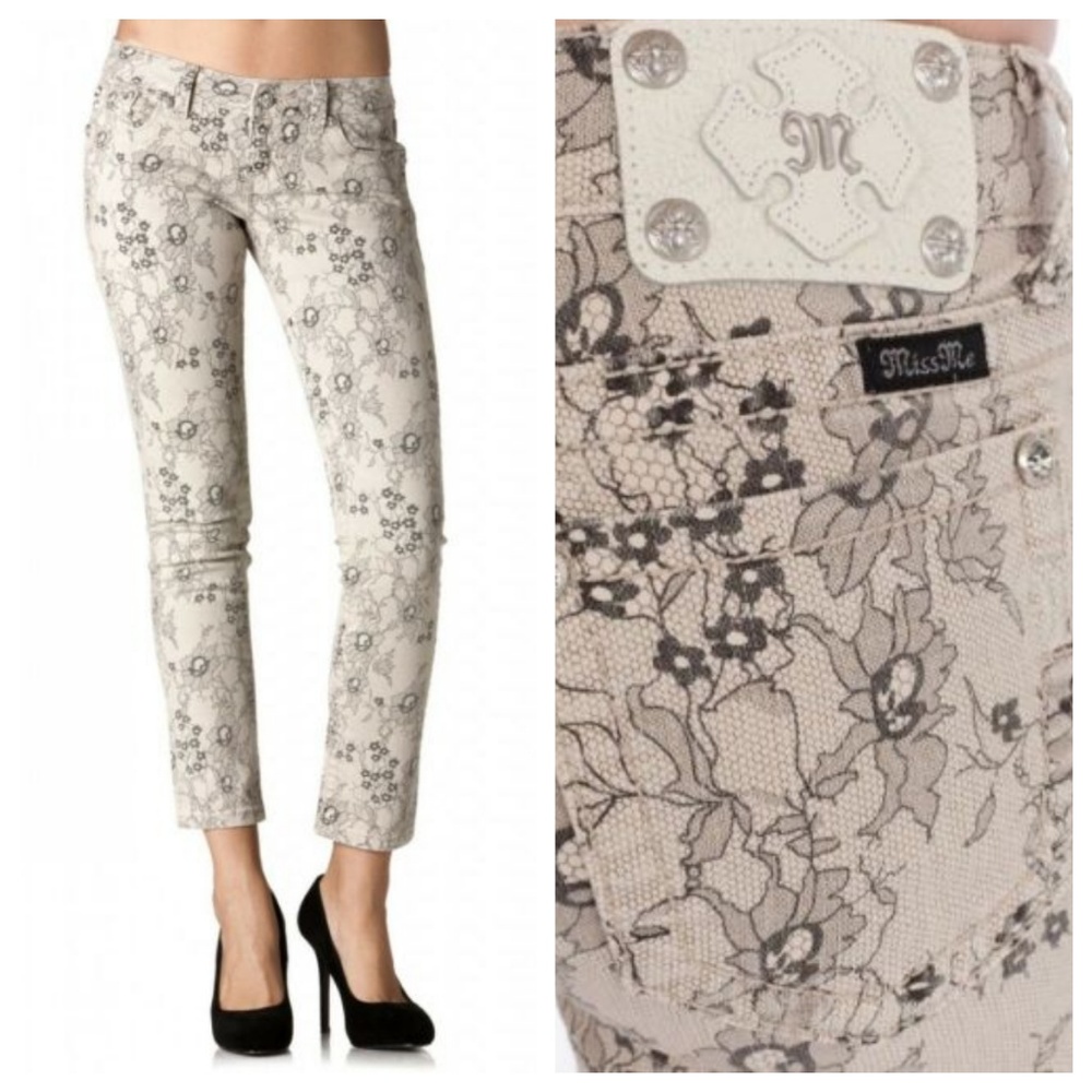 Miss Me Black Lace Ankle Skinny Jeans Gothic Y2K Punk Emo